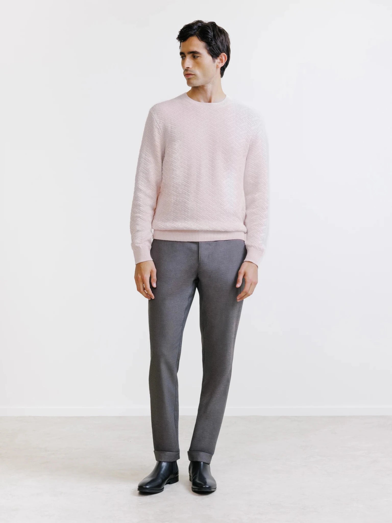 Pull jacquard col rond rose - IZAC