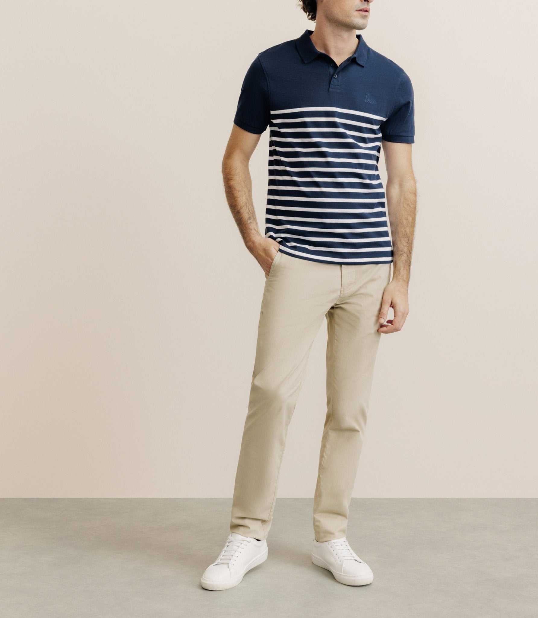 Polo boutonné marinière marine - IZAC