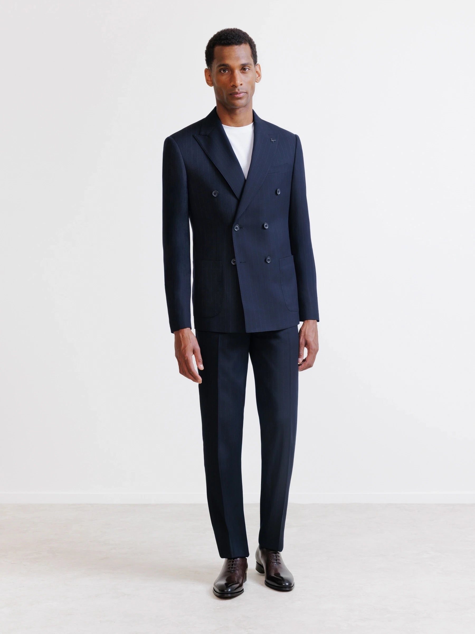 Costume croisé rayé marine