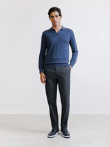Pull col polo en laine mérinos bleu gris