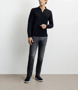 Pull col polo en laine mérinos noir