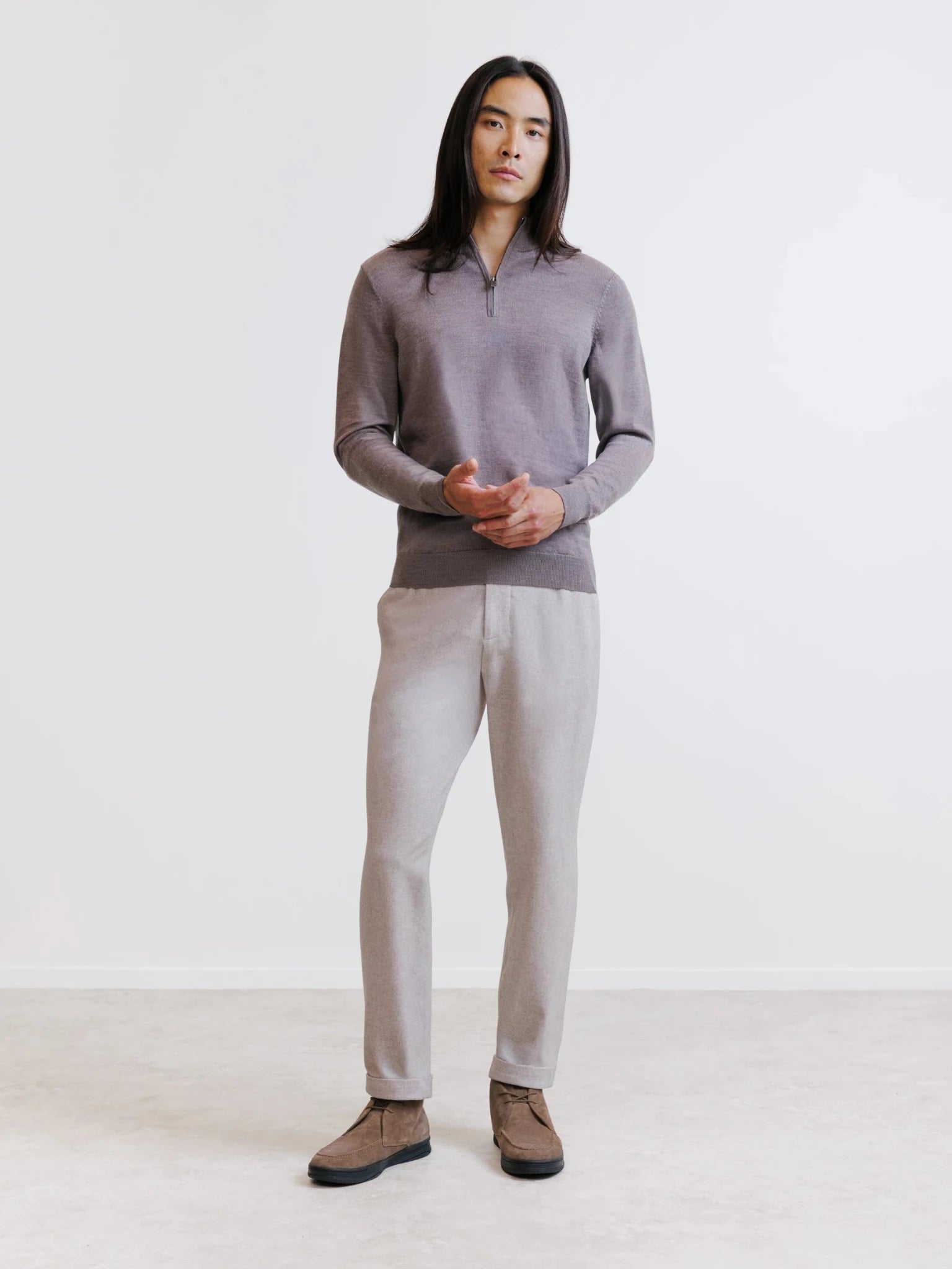 Chestnut Merino Wool Half-Zip Jumper