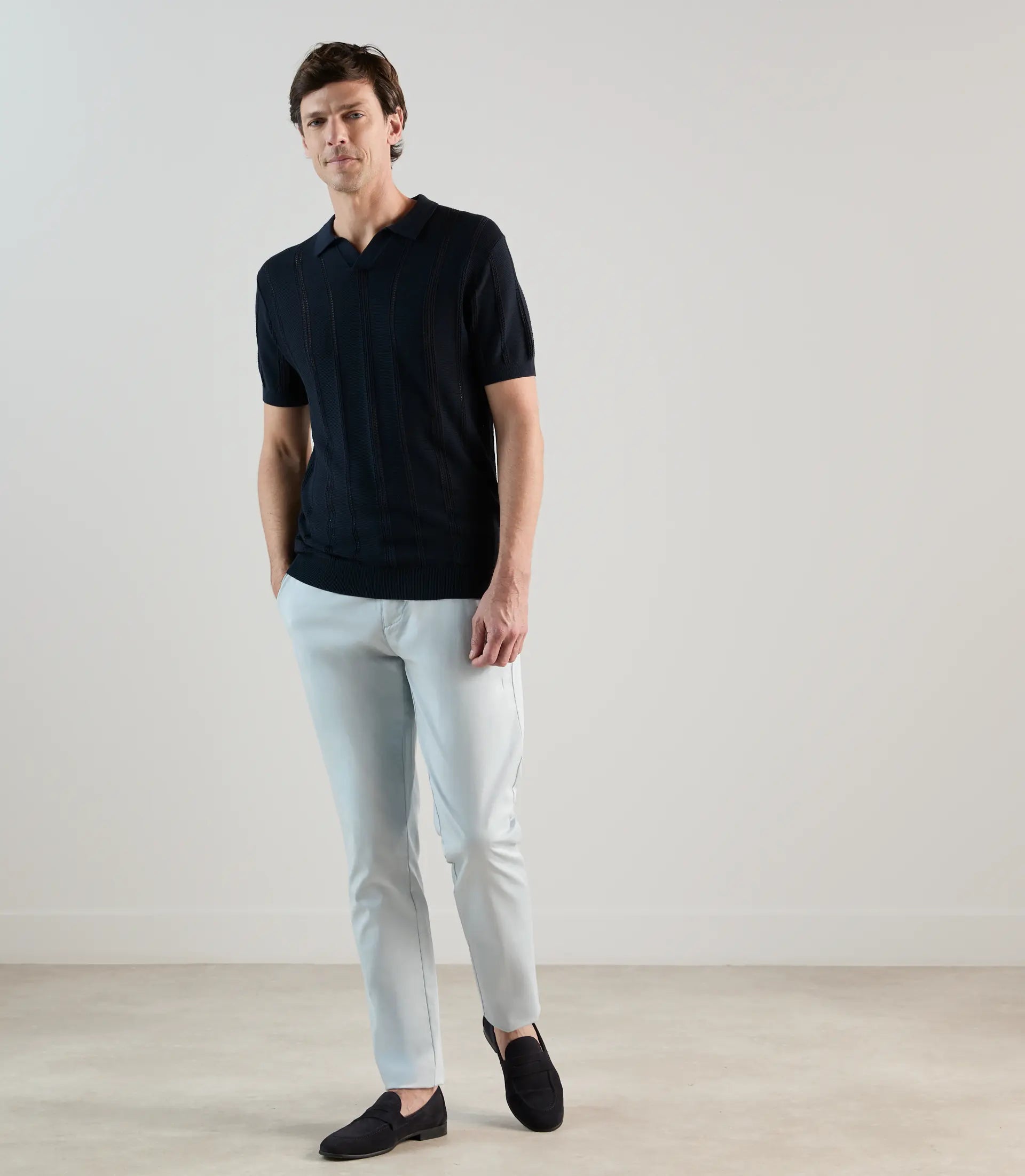 Polo en maille semi - ajouré marine - IZAC
