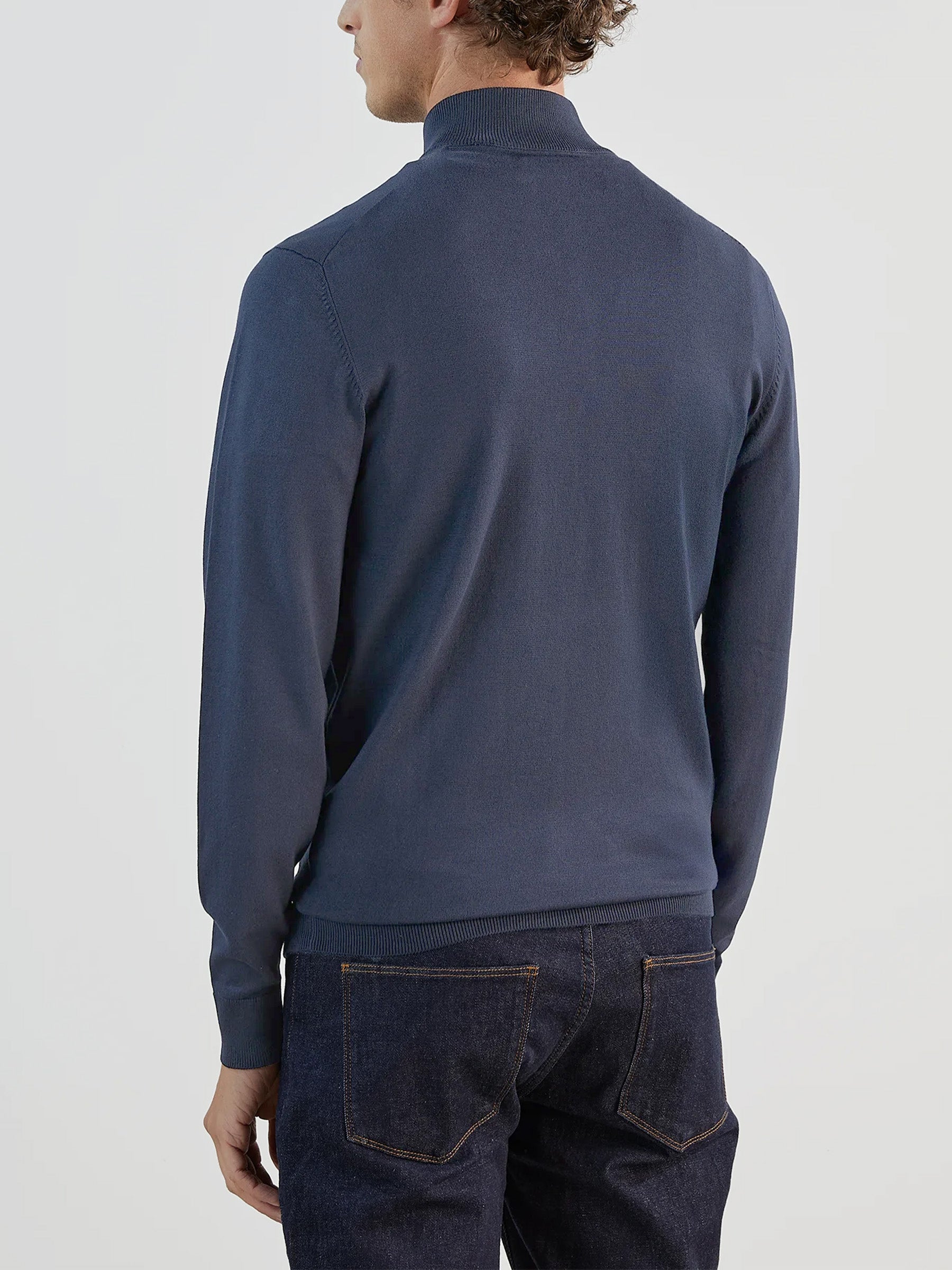Pull col zip indigo
