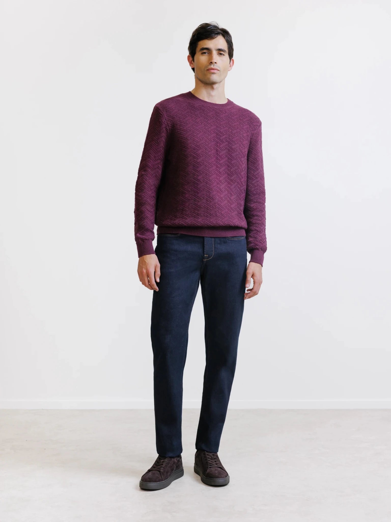 Pull jacquard col rond bordeaux - IZAC