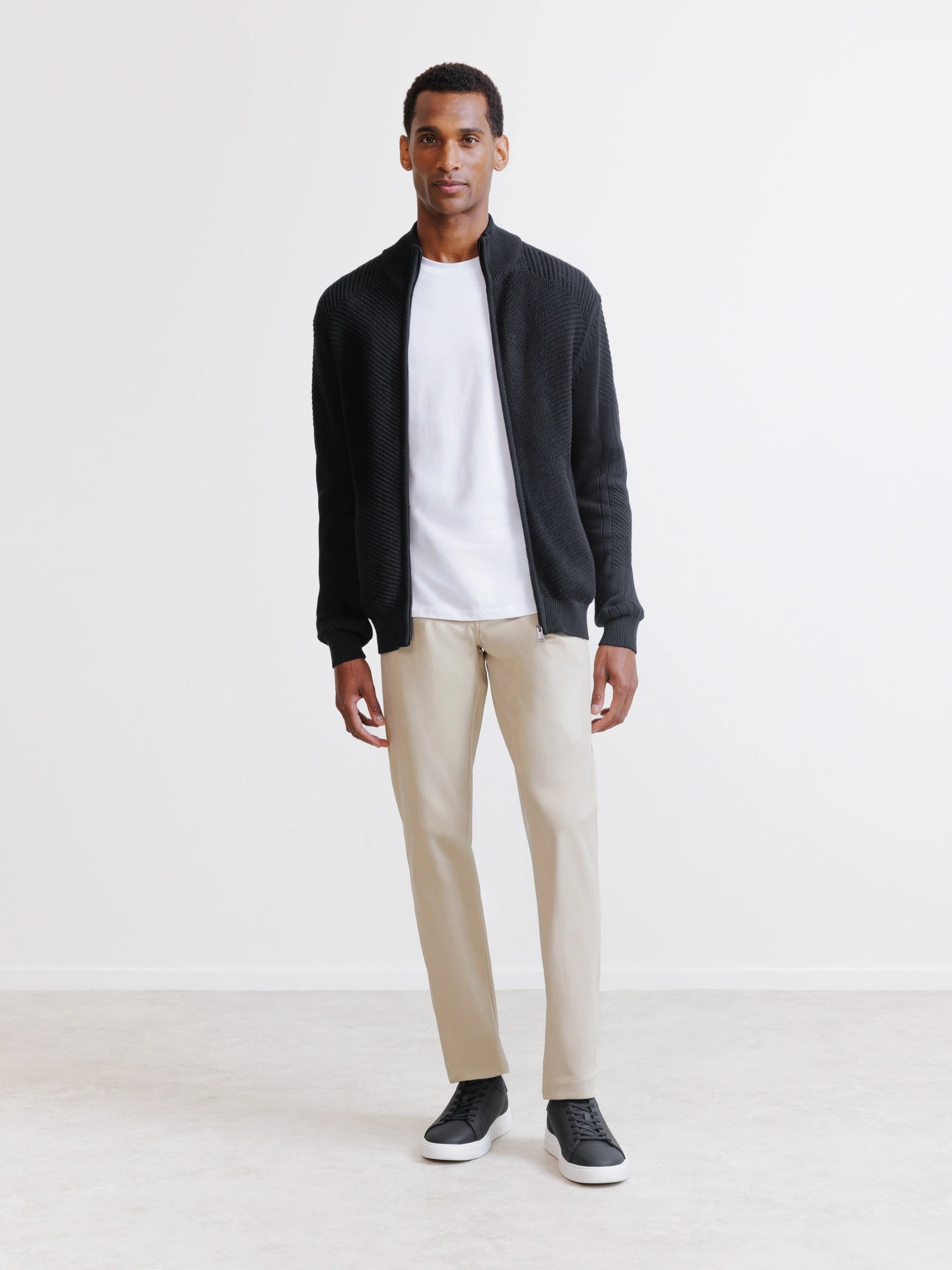 Black zipped cardigan with textured knit