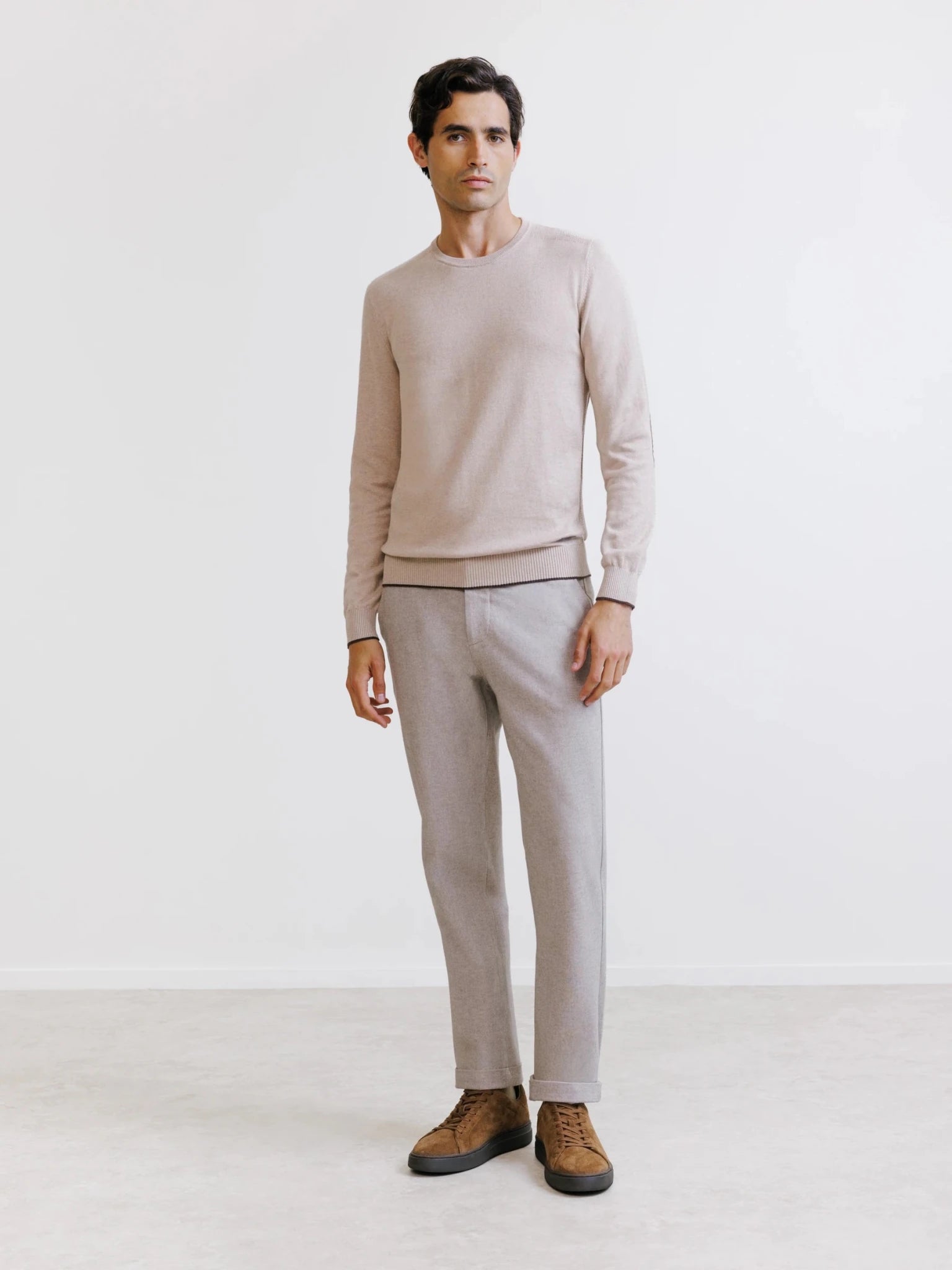 Pull col rond beige