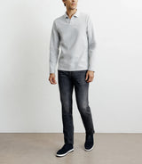 Polo shirt, open collar, long sleeves, china grey
