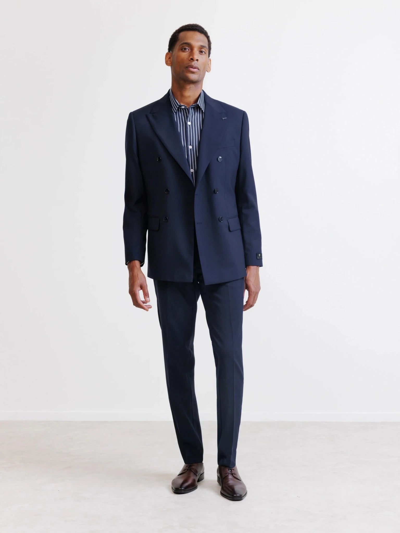 Navy blue double-breasted suit