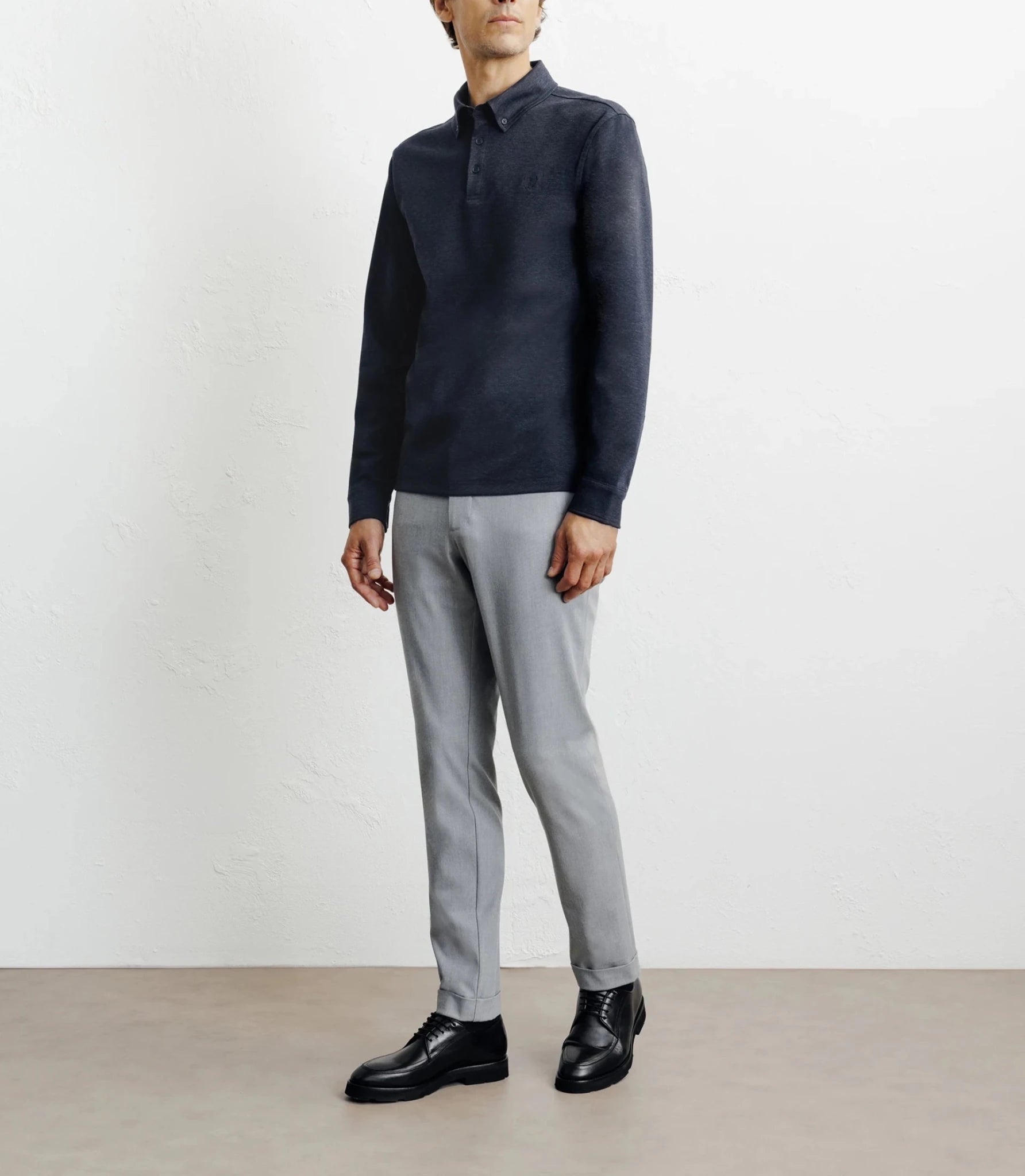Polo boutonné manches longues marine