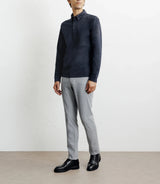 Long-sleeved button-down polo shirt navy