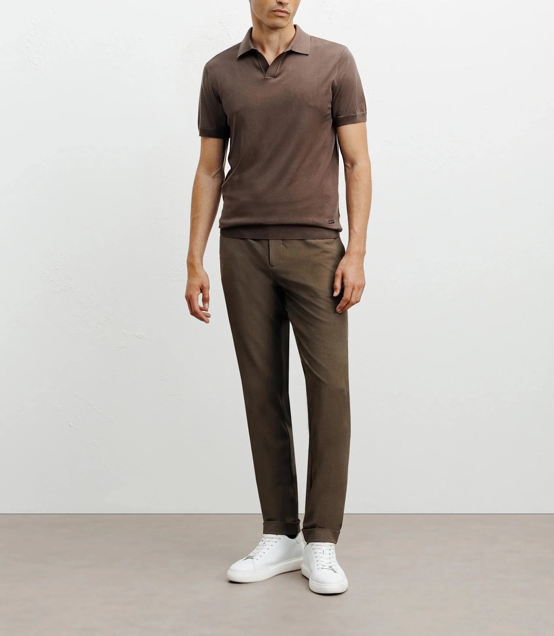 Polo col ouvert en maille chatain