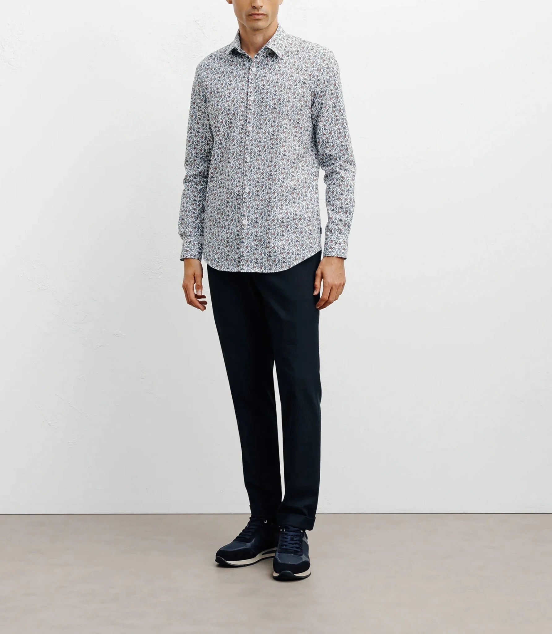 Chemise casual imprimé fleurs bleu