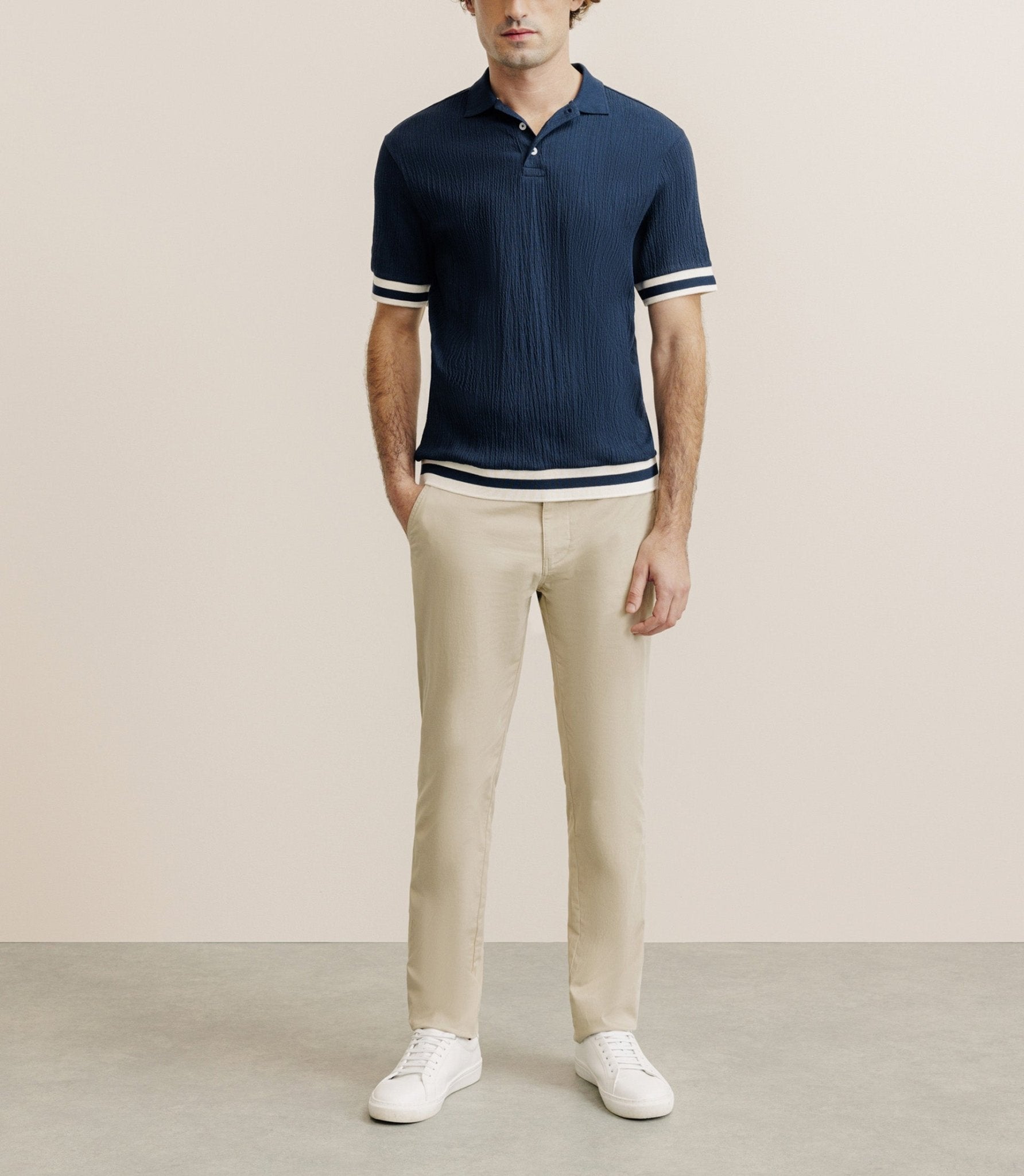 Polo boutonné en jersey marine - IZAC