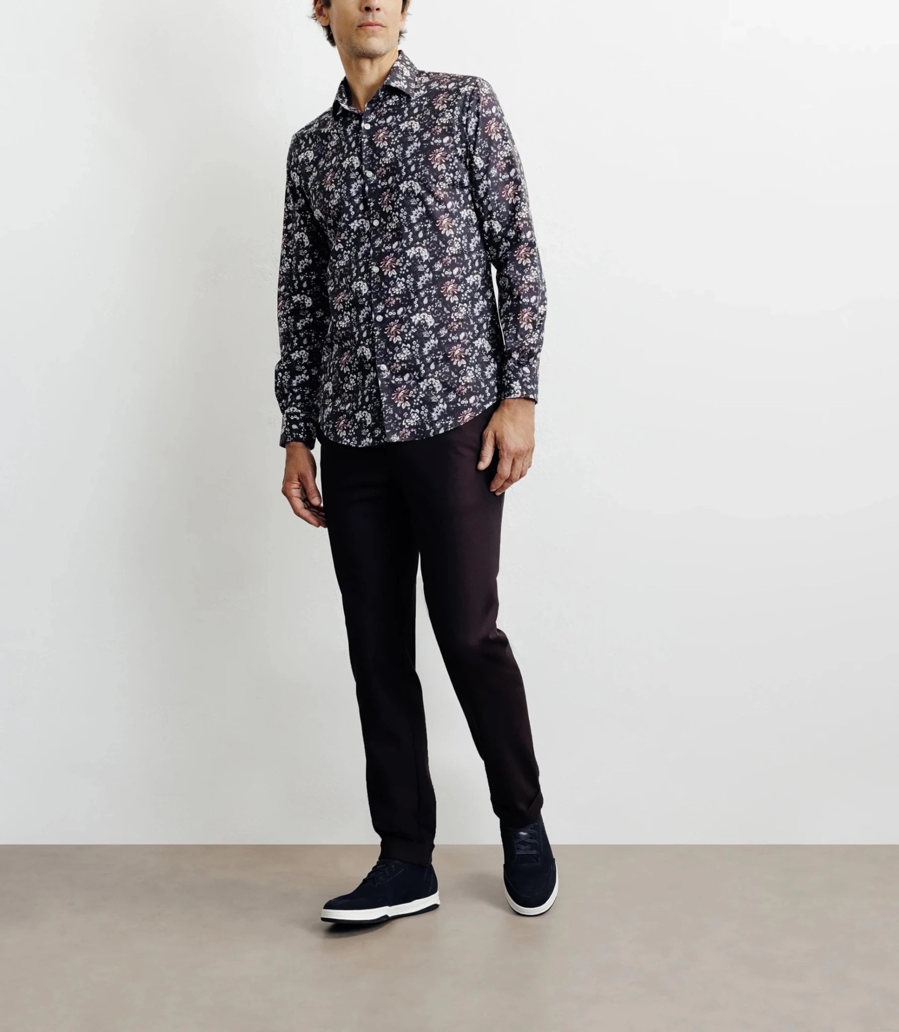 Chemise casual imprimé fleurs bleu marine