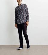 Navy blue floral print casual shirt