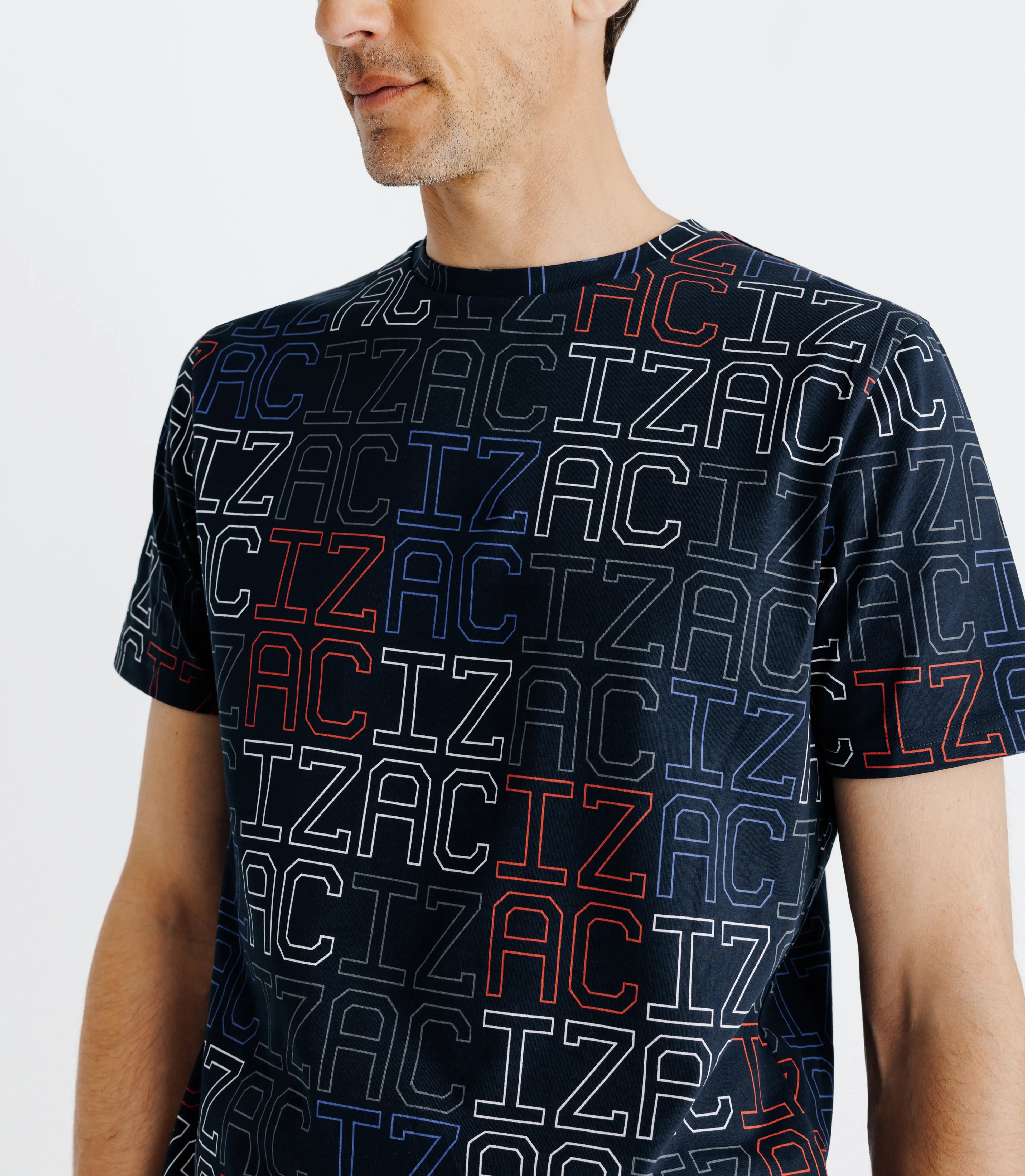 T-shirt à motifs manches courtes marine - IZAC