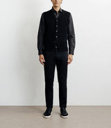 Sleeveless vest, buttoned, black dot pattern