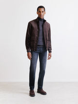 Dark brown suede stand-up collar jacket
