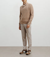 Beige shawl-collared wool sweater