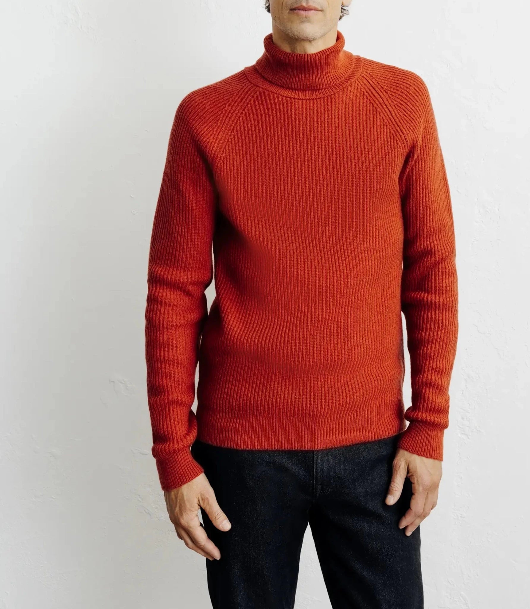 Pull col roulé uni rouge clair - IZAC