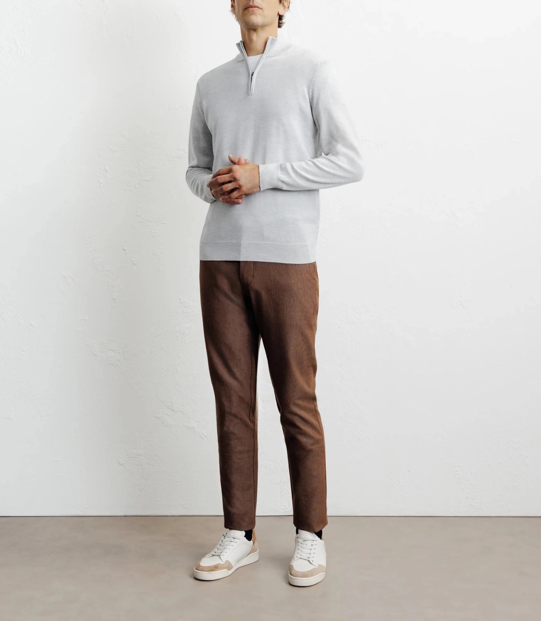 Pull à col demi zippé mérinos gris chiné