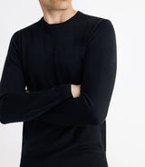 Pull en laine mérinos col rond noir - IZAC