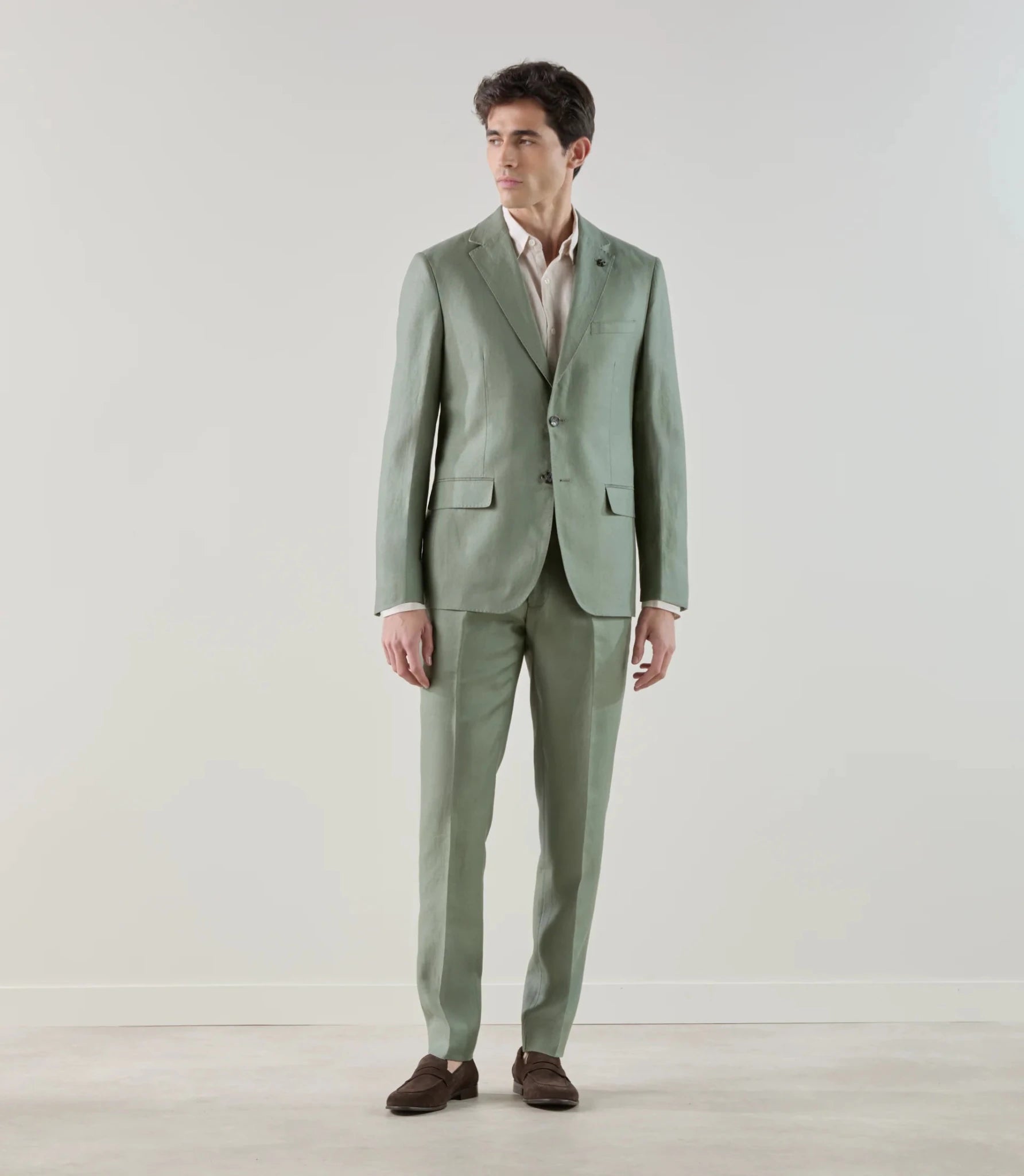 Costume 2 boutons 100% lin vert - IZAC