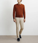 Round-neck sweater in rust-colored cotton