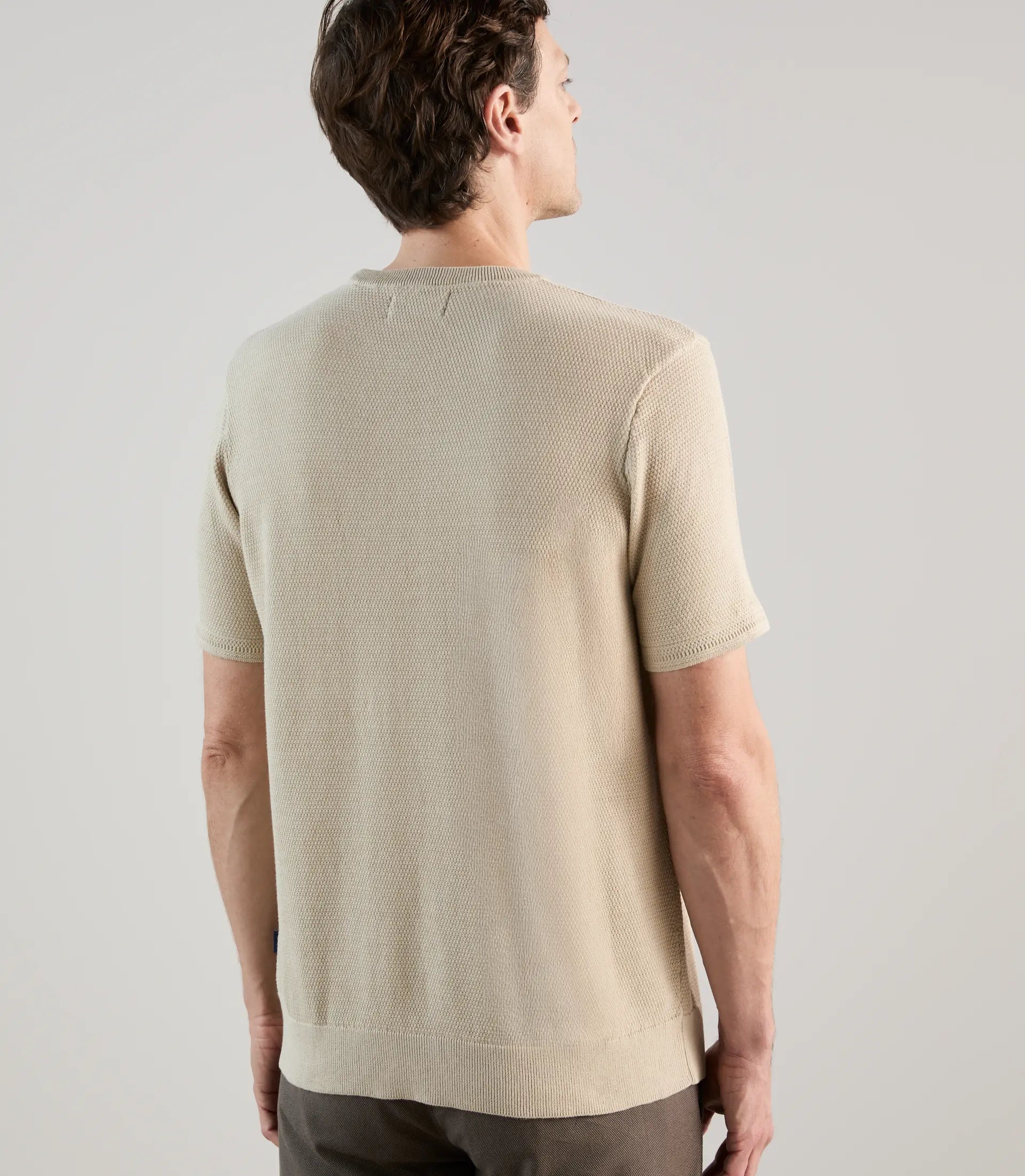 T-shirt à manches courtes en jeu de points beige - IZAC