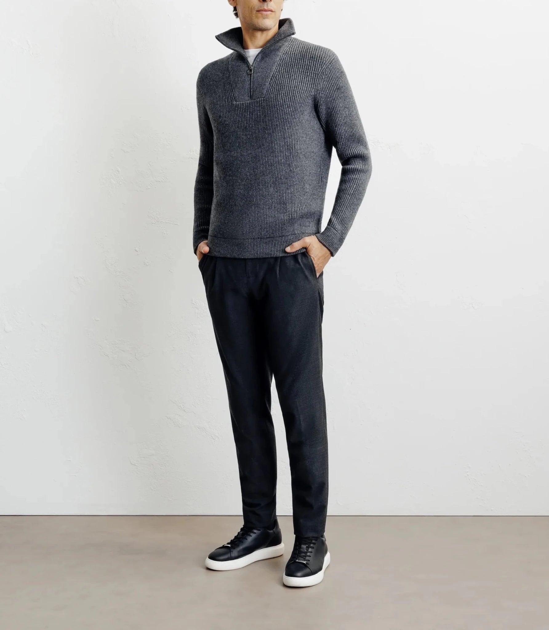 Pull en laine col camionneur anthracite - IZAC