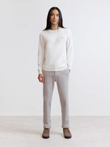 Ecru round-neck jacquard sweater