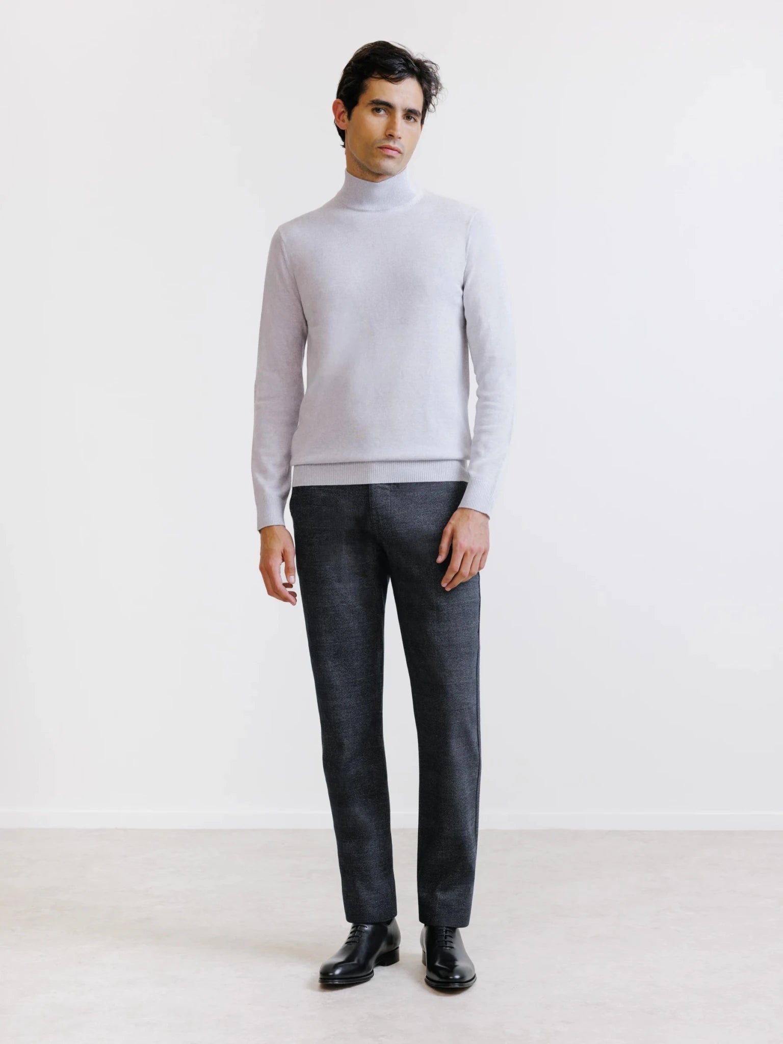Marl grey merino wool funnel neck jumper