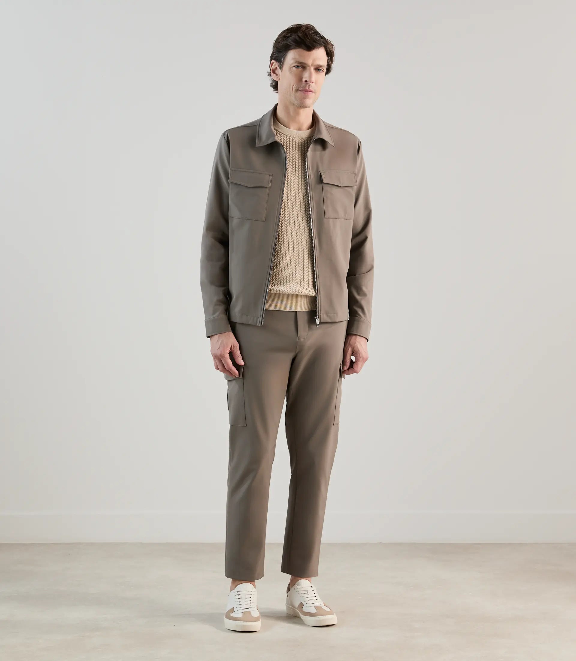 Blouson col chemise tissu technique taupe - IZAC