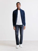 Navy zip-up cardigan with stitch detailing