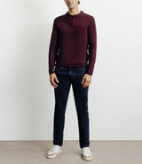 Zipped polo-neck sweater in burgundy fine knit f