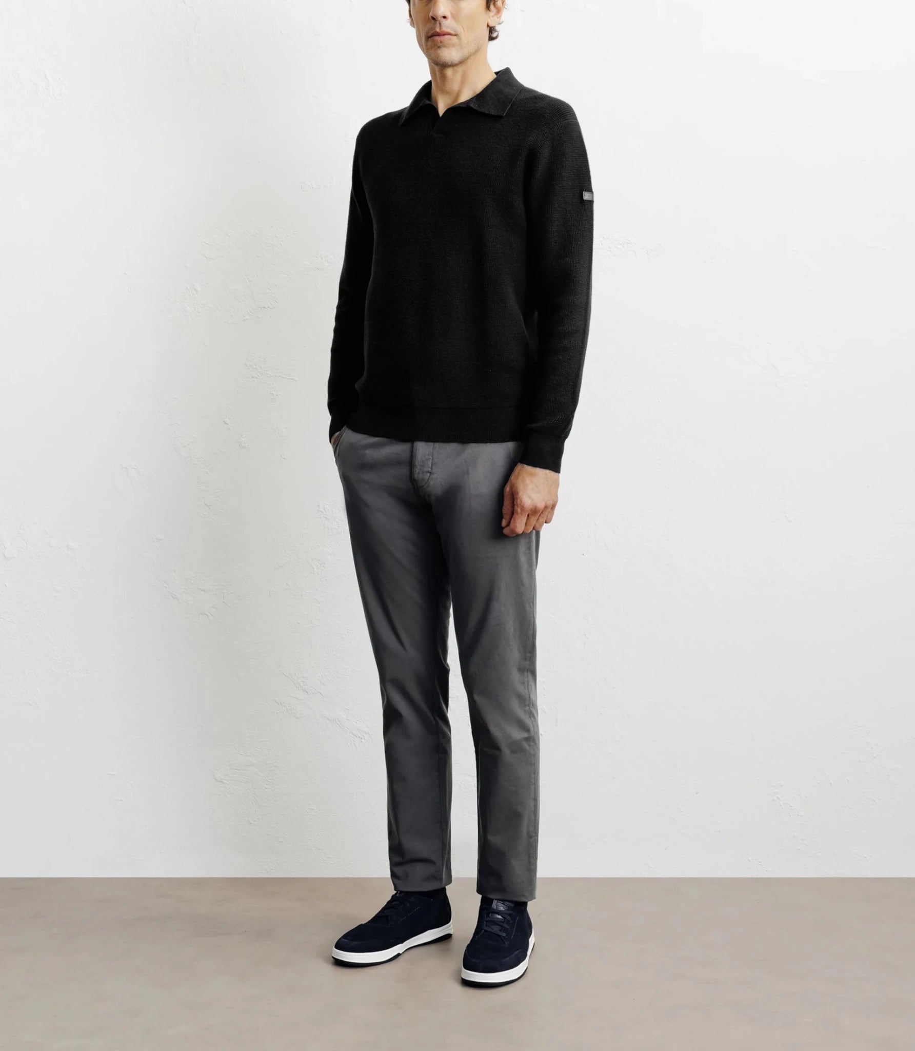 Pull col polo ouvert noir - IZAC