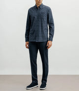 Navy small-check casual shirt