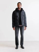 Black short puffer jacket