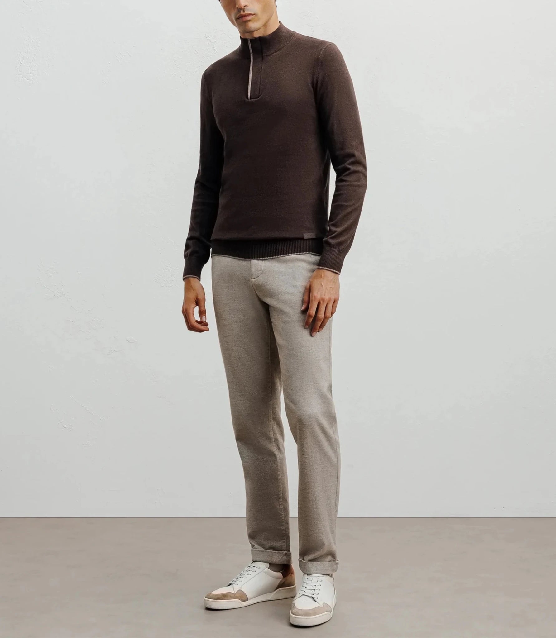 Pull col montant demi zippé marron - IZAC