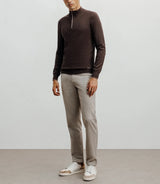 Brown half-zipped stand-up collar sweater