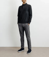 Long-sleeved button-down polo shirt, black