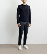 Polo-neck zip-up sweater in fine navy knit