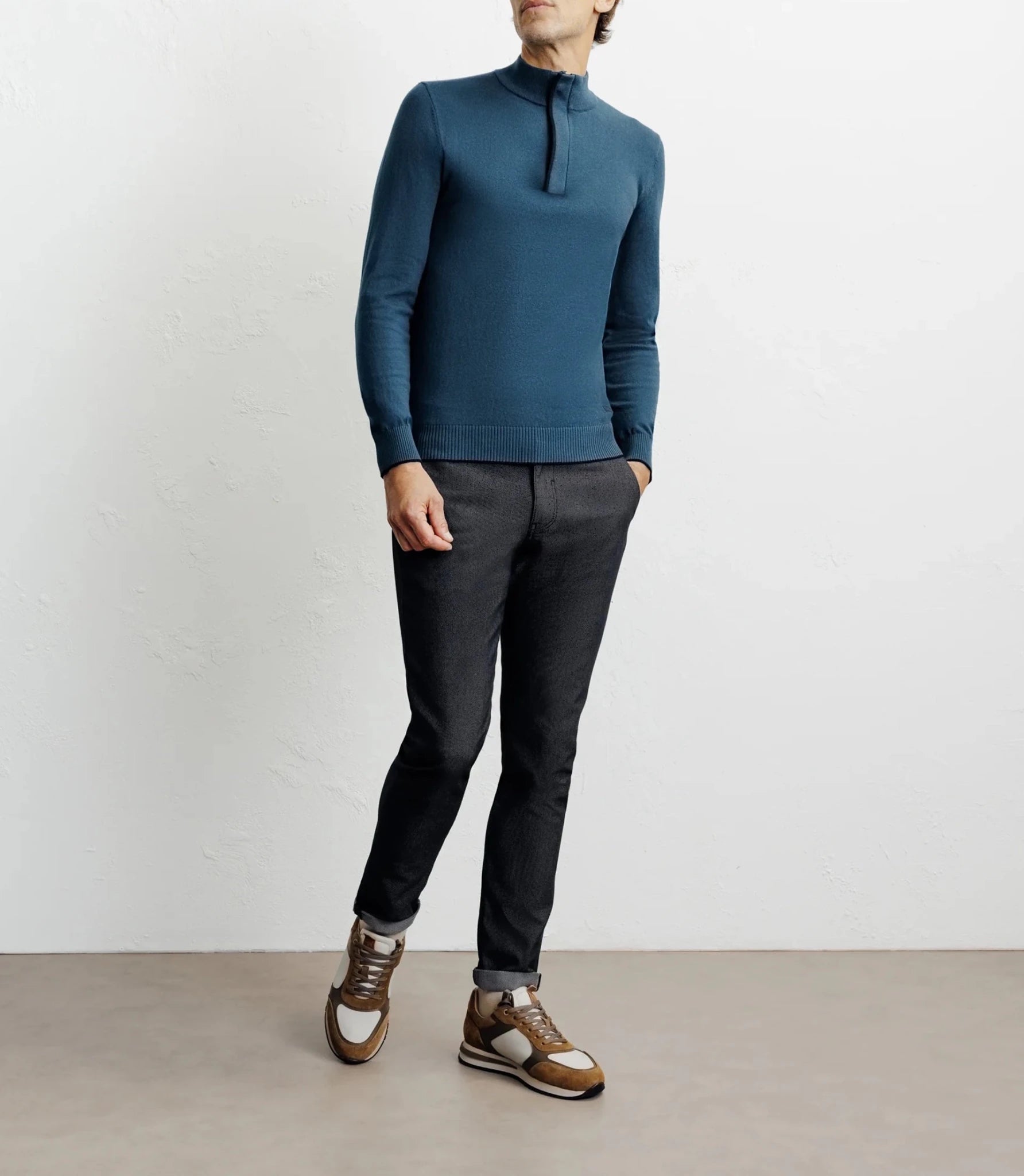 Pull col montant demi zippé canard