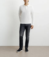 Pull col polo boutonné jeux de points écru