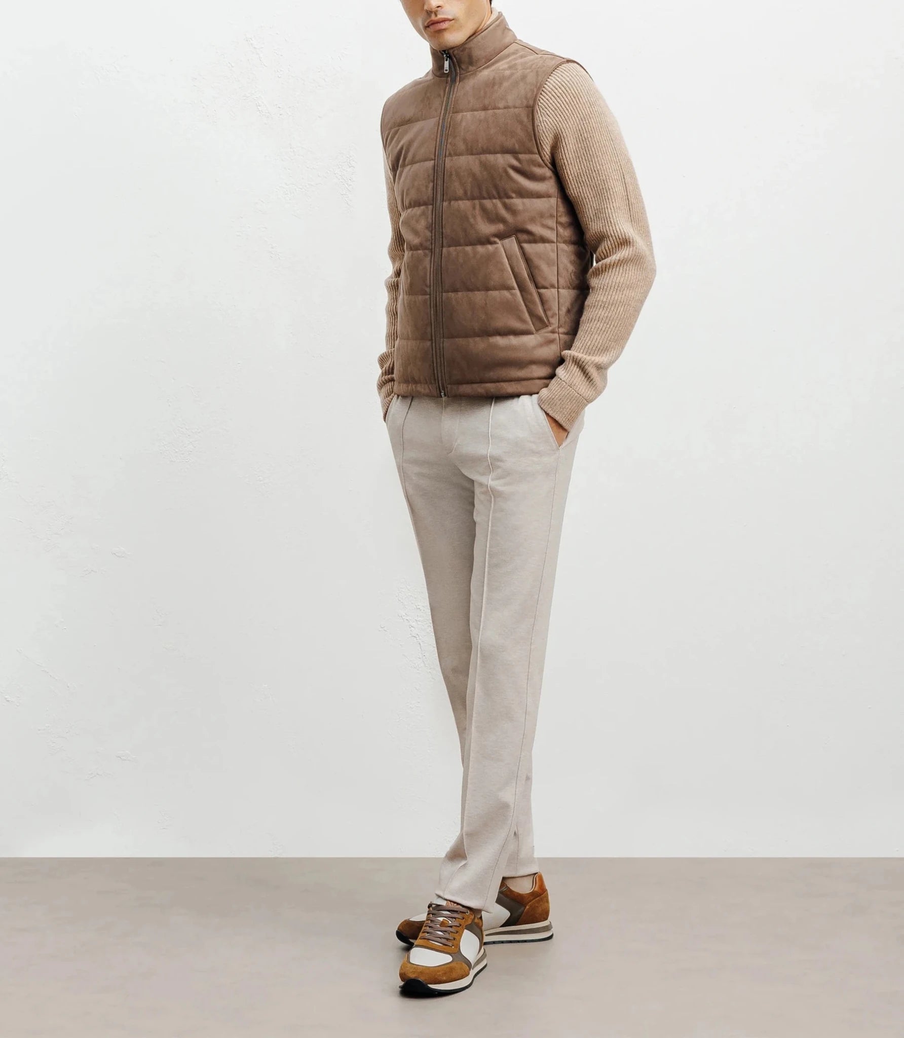 Taupe sleeveless down jacket