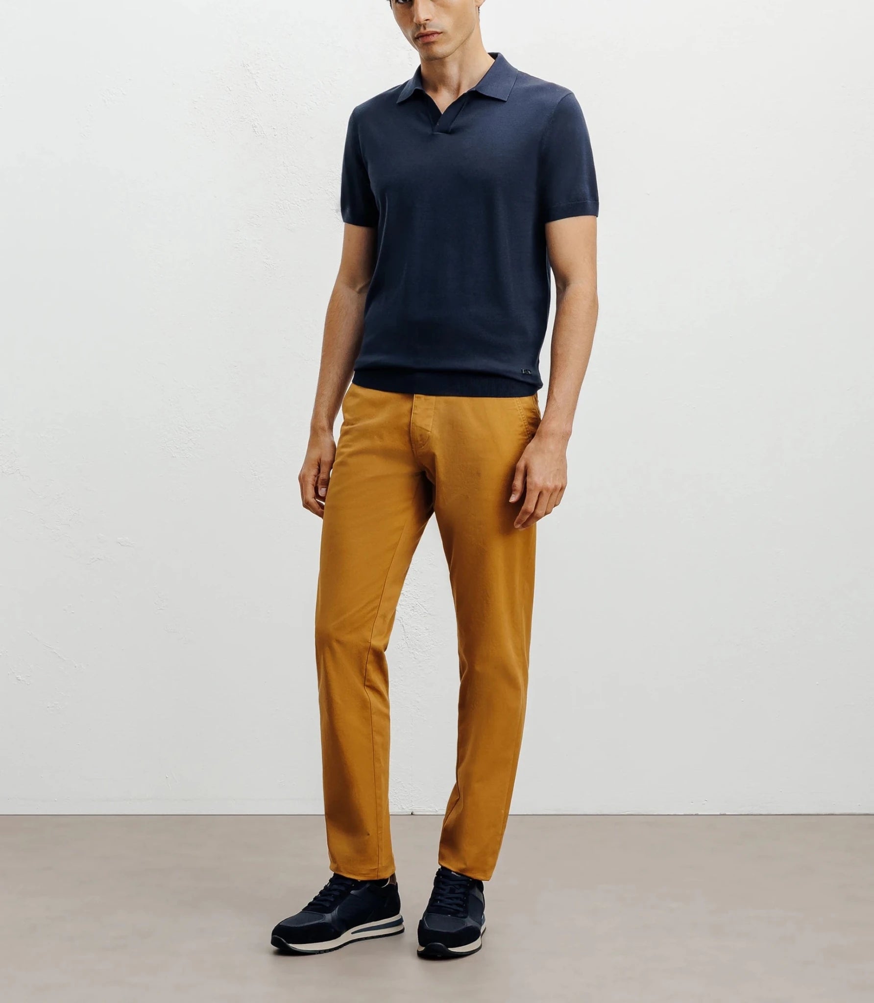 Polo col ouvert en maille bleu