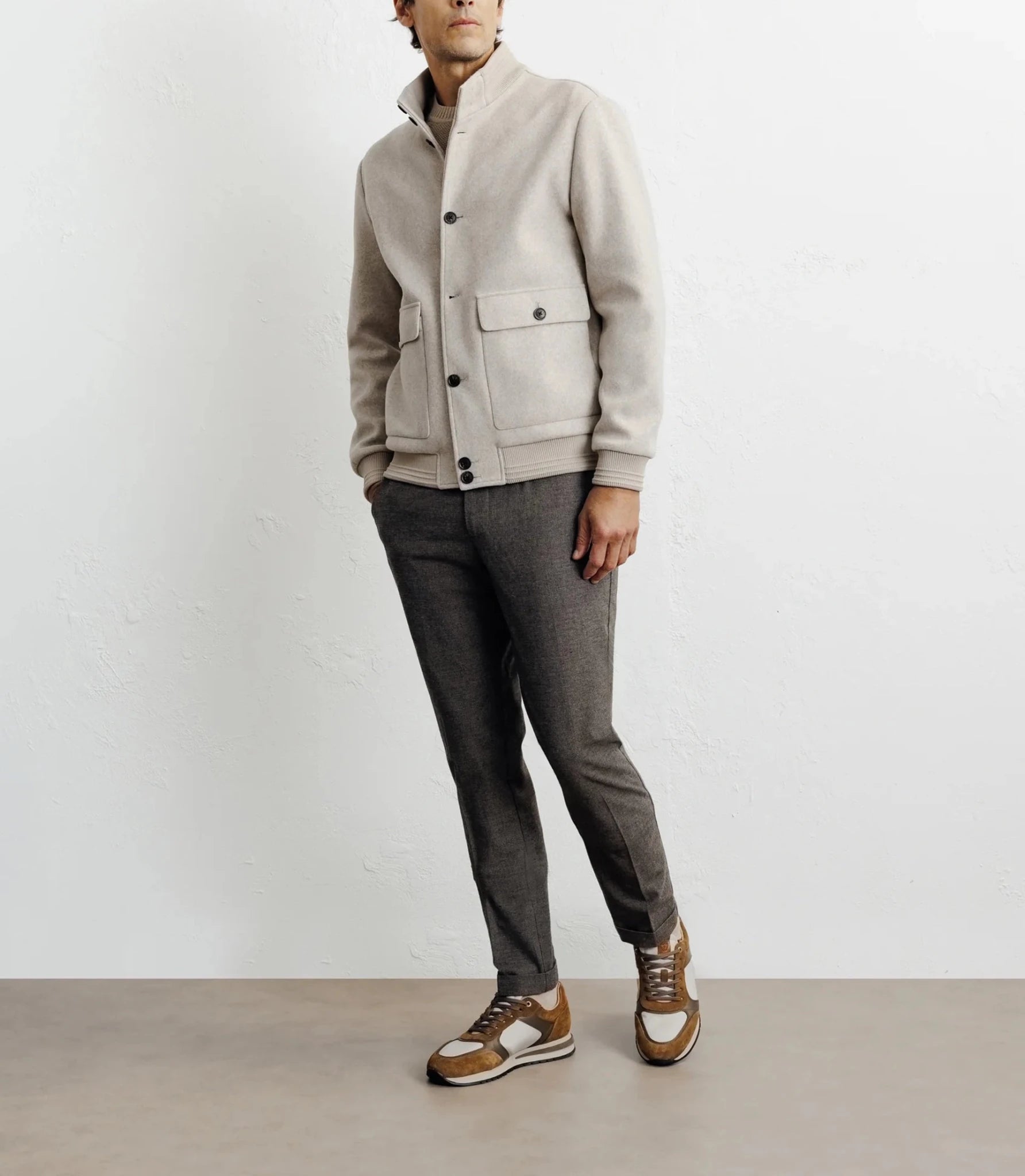Beige stand-up collar jacket