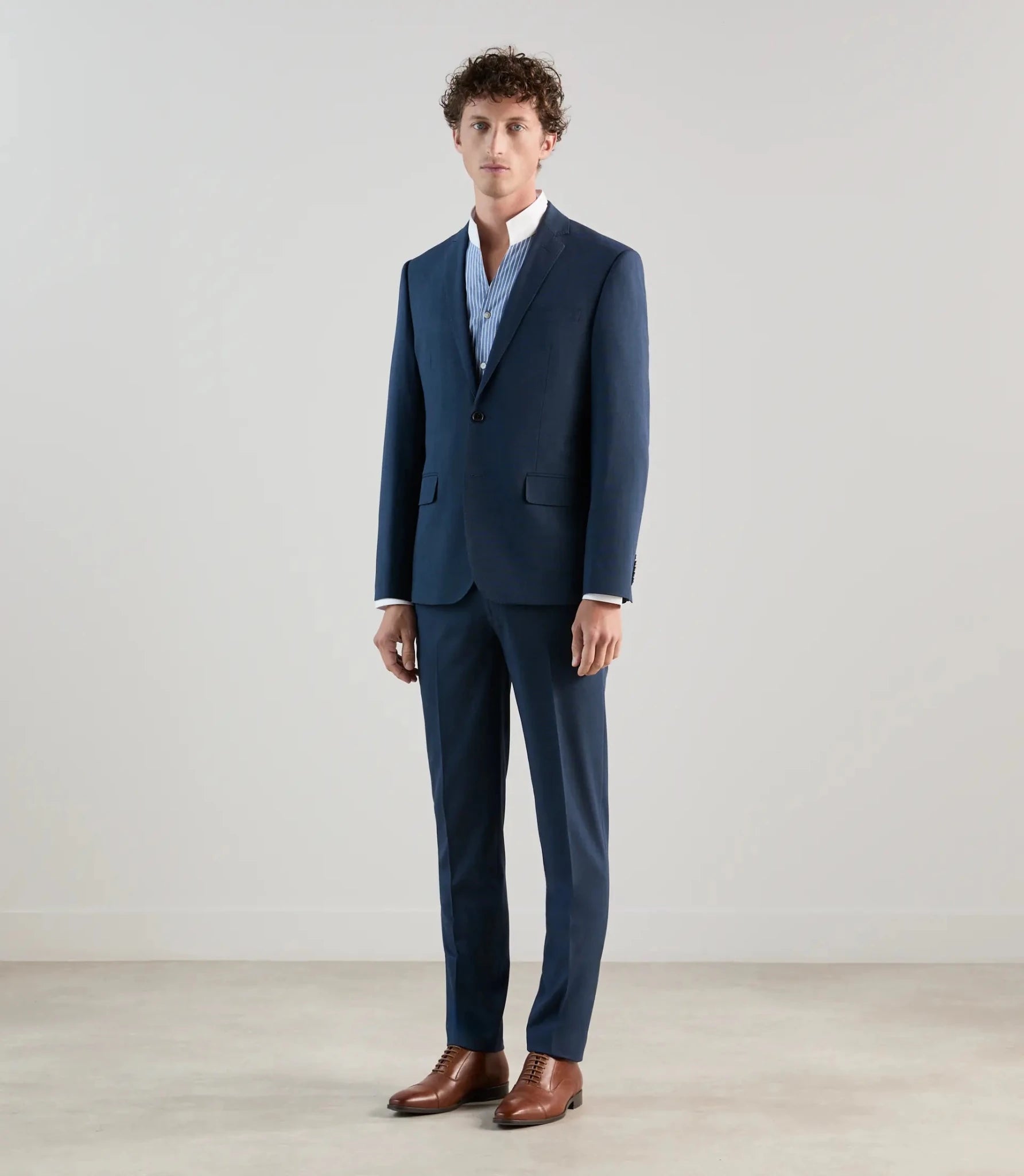 2-button blue denim suit
