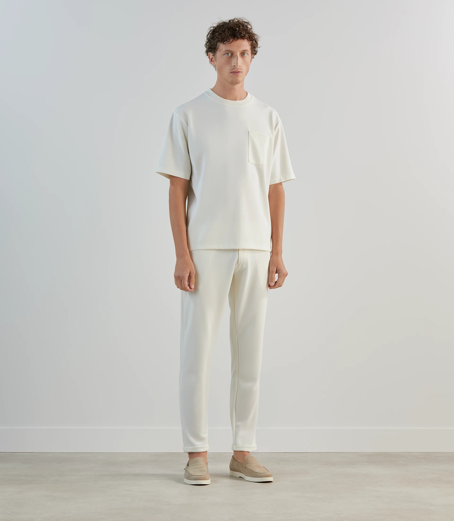 T-shirt col rond en jeu de points écru - IZAC